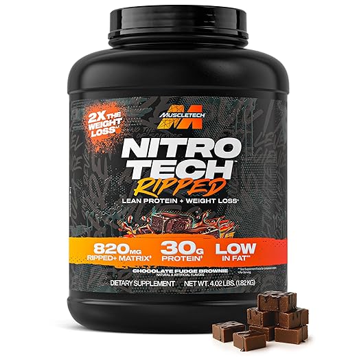 MuscleTech Nitro-Tech Ripped Lean Whey Protein Powder Whey Protein Isolate Weight Loss Protein Powder for Women & Men Chocolate, 4 lbs (42 Servings)