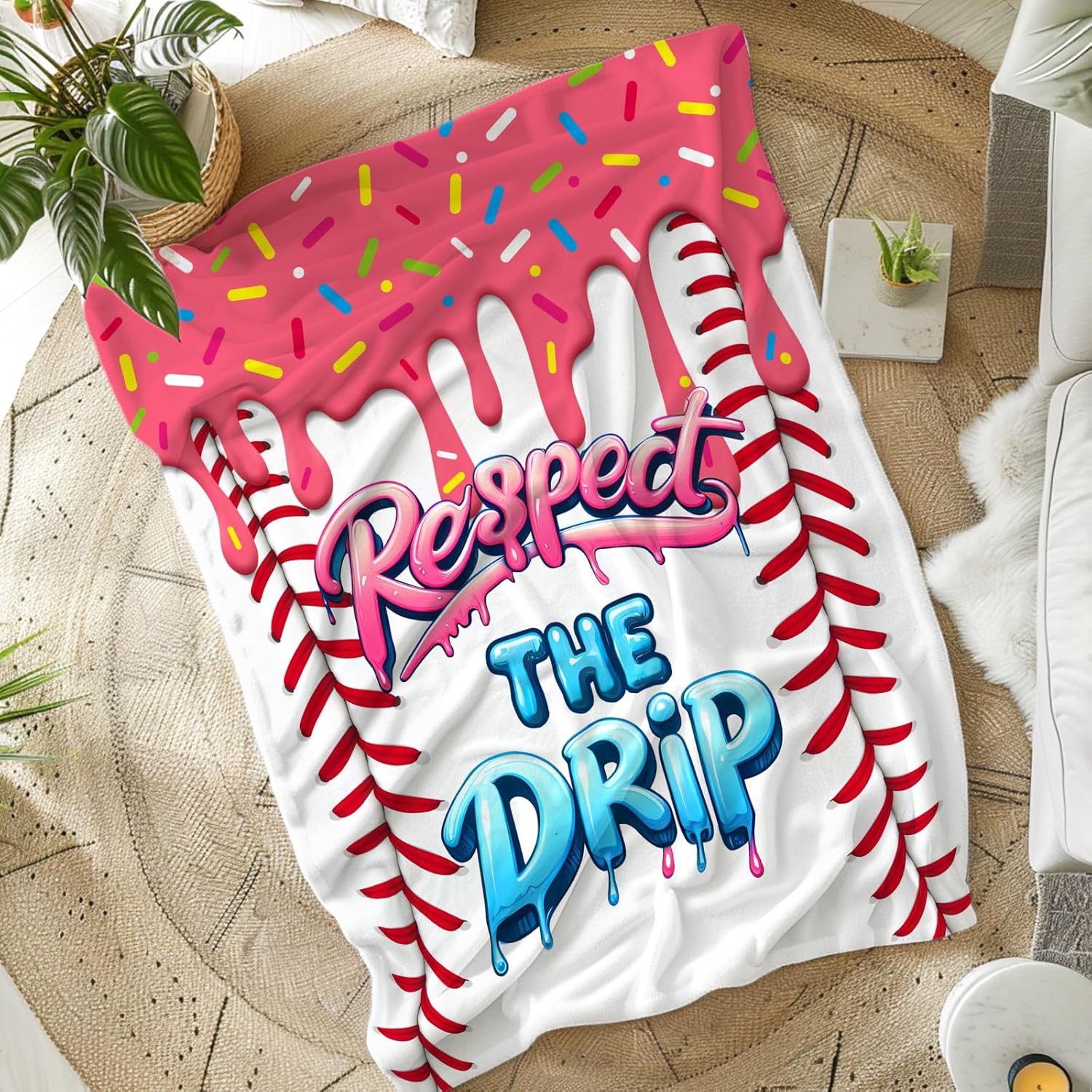 Kids Blankets for Girls Baseball Blanket for Kids 3-8 Gifts for Baseball Lovers Teammates, Cute Pink 50 x 40 Inches Sports Flannel Throw for Sofa Bed Living Room Decor - Image 2