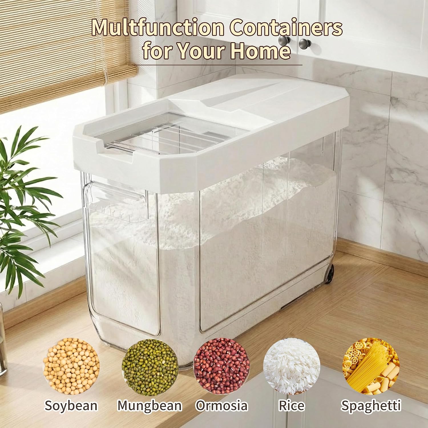 Cetomo 18L*2 Plastic Grains Storage Container, Storage Boxes for Cereal, Rice, Pasta, Beans, Soybean, Storage Containers for Home Kitchen, 18L / 14KG (2 Pack)