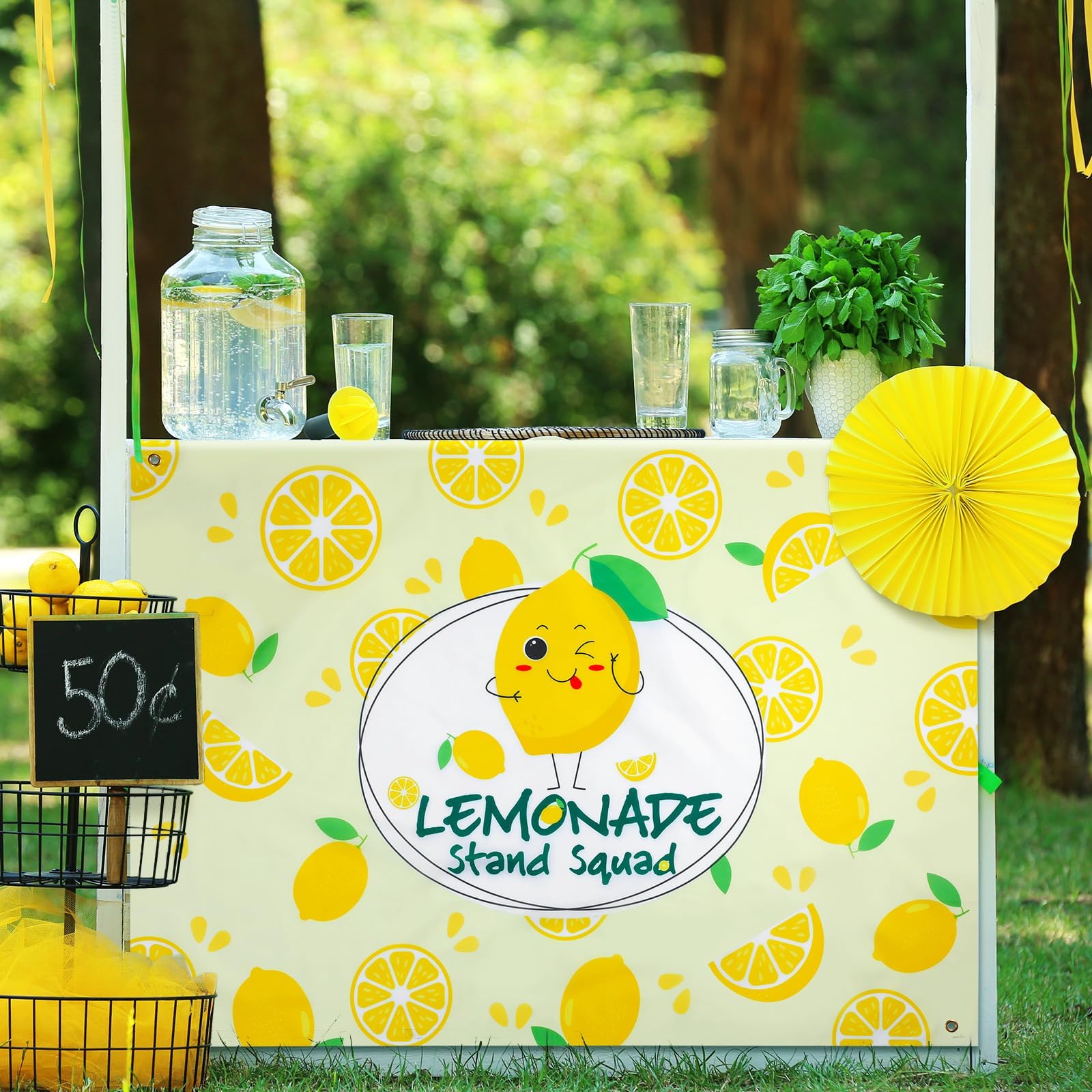 45" x 31" Lemonade Tablecloth for Lemonade Stand Supplies Lemon Table Cover for Kids Supplies Summer Beach Picnic Birthday Party Decorations(Yellow)