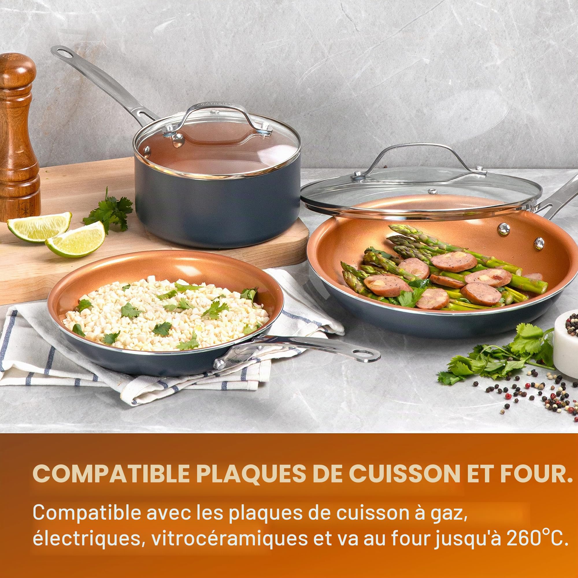 Gotham Steel Kitchen Essentials 5 Piece Kitchen Utensil Set with Copper Surface Ultra Non-Stick Dishwasher Safe