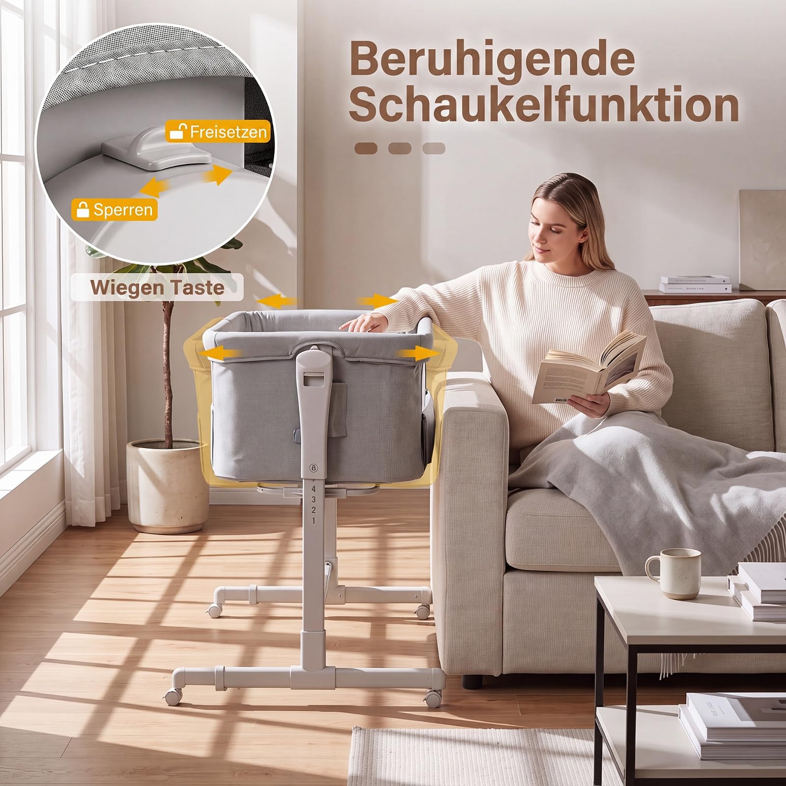 COSTWAY 3 in 1 Beistellbett, Babybett 6-stufig höhenverstellbar (Grau) | Reisebett mit Matratze, Babywiege mit Schaukelfunktion, Stubenwagen Baby mit Rollen für Neugeborene bis 6 Monaten