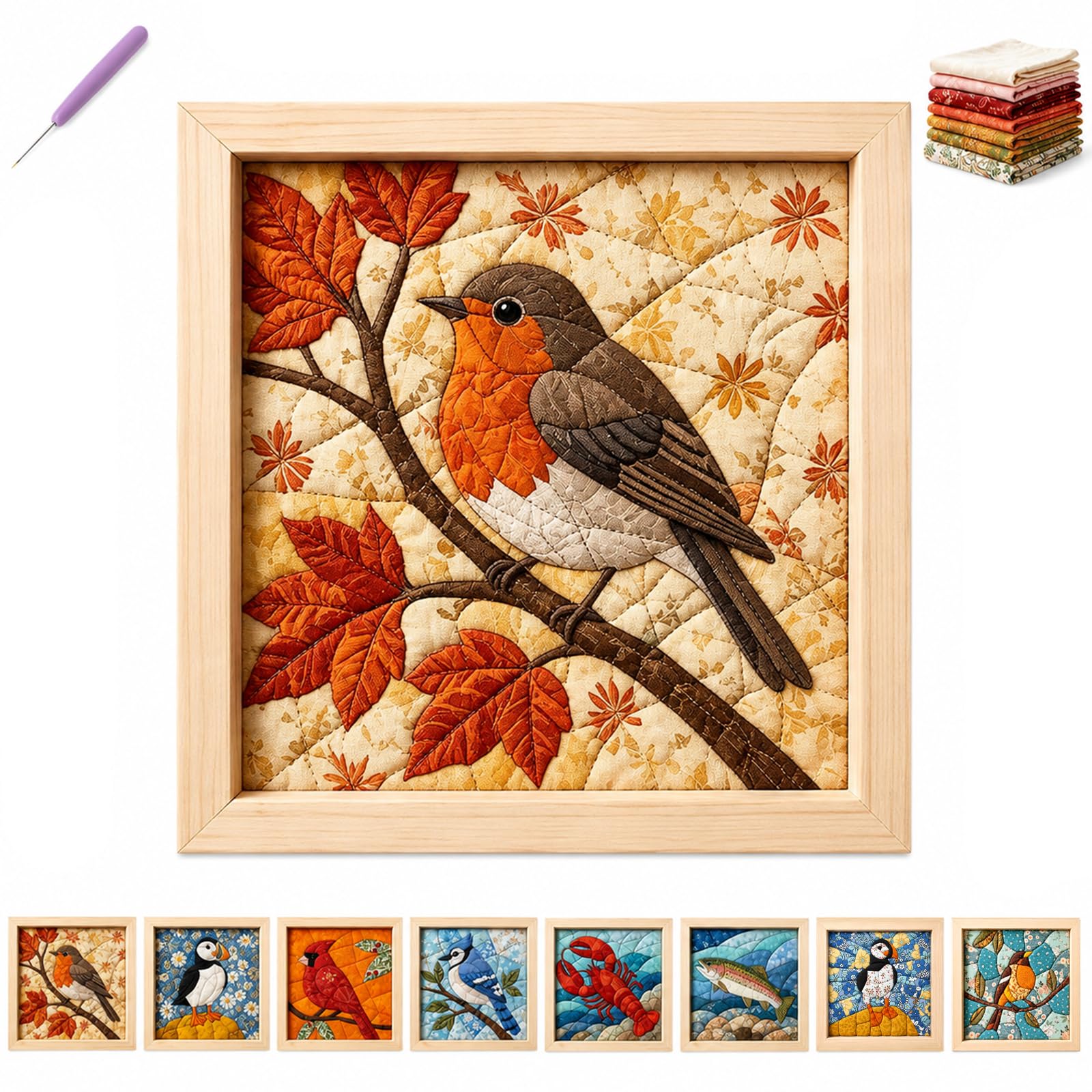 No-Sew DIY Kinusaiga Fabric Art Kit, with Frame & Tools