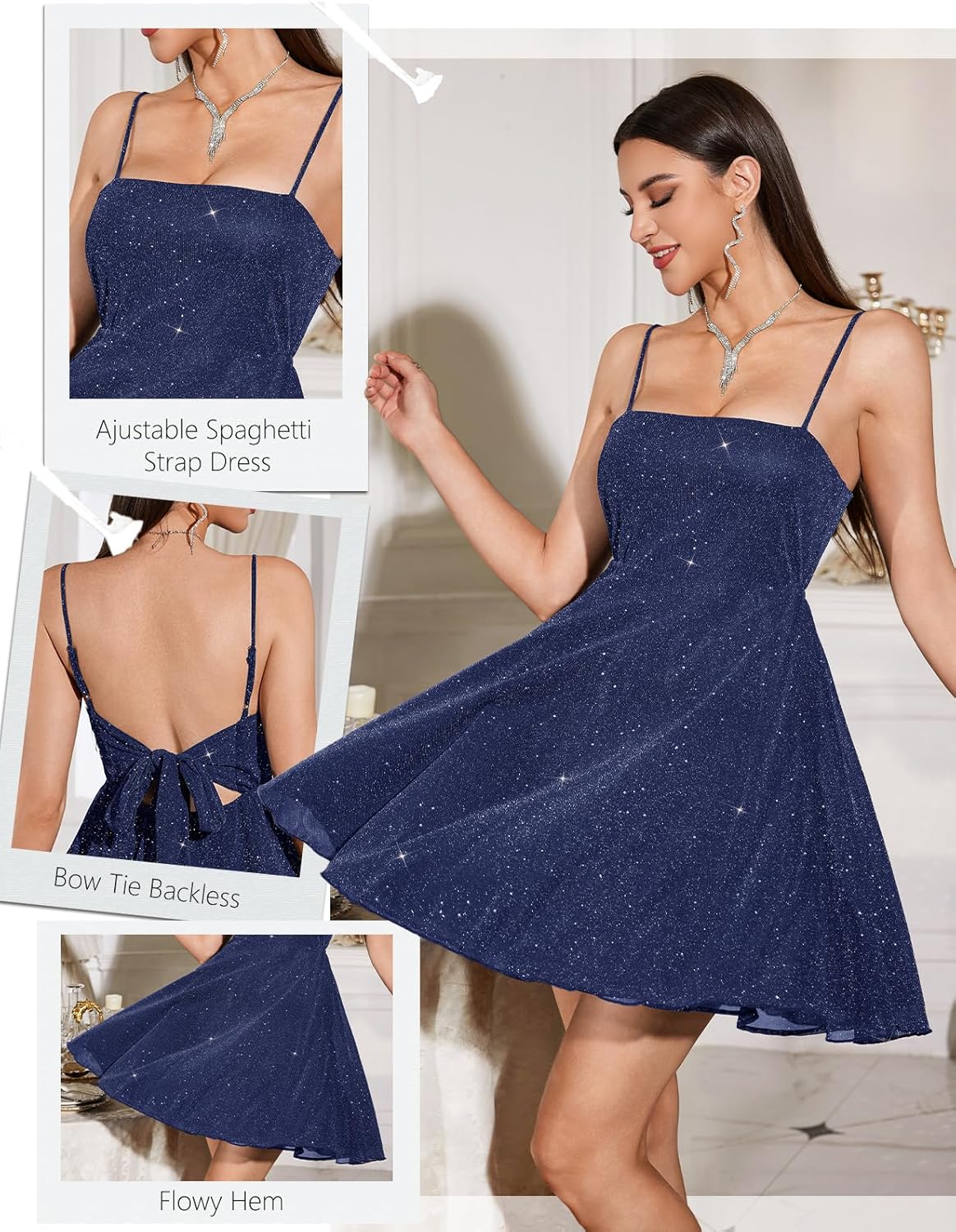 DRESSTELLS Sparkly Cocktail Dress, 2026 Bow Tie & Spaghetti Strap, Short Aline Graduation Prom Homecoming Dresses - Image 5