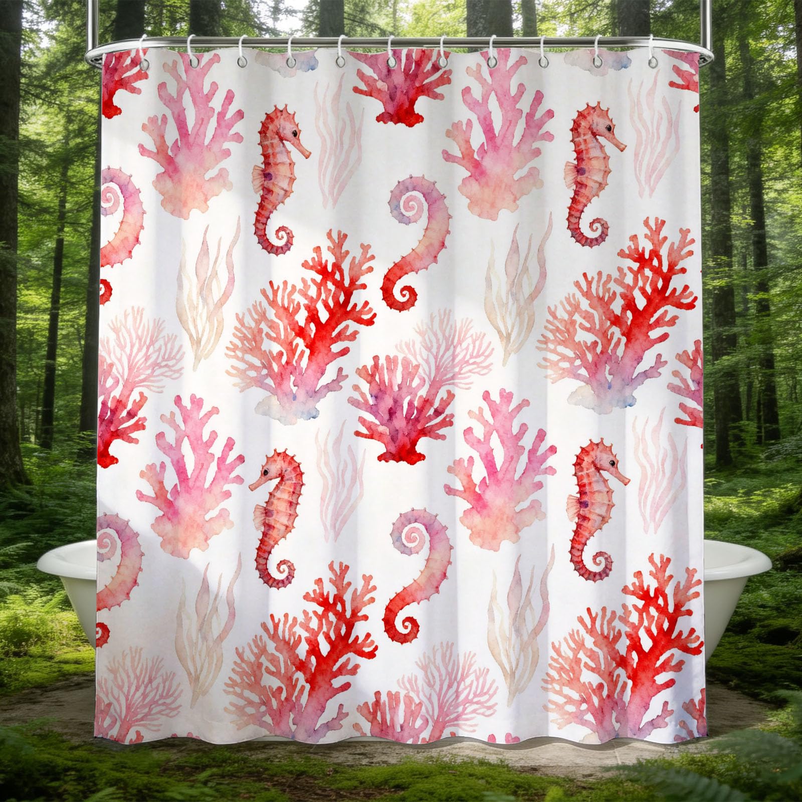 Hongduo 3D Cartoon Coral Shower Curtain for Stalls Bathtubs Watercolor Coral Bathroom Decor Shower Curtain Set Polyester Fabric Waterproof 180x200cm/71X79 Inch with Hooks