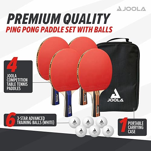 Vista 8 de JOOLA Juego de tenis de mesa premium, 4 palas de ping pong reguladas, pelotas de ping pong de entrenamiento y funda de transporte