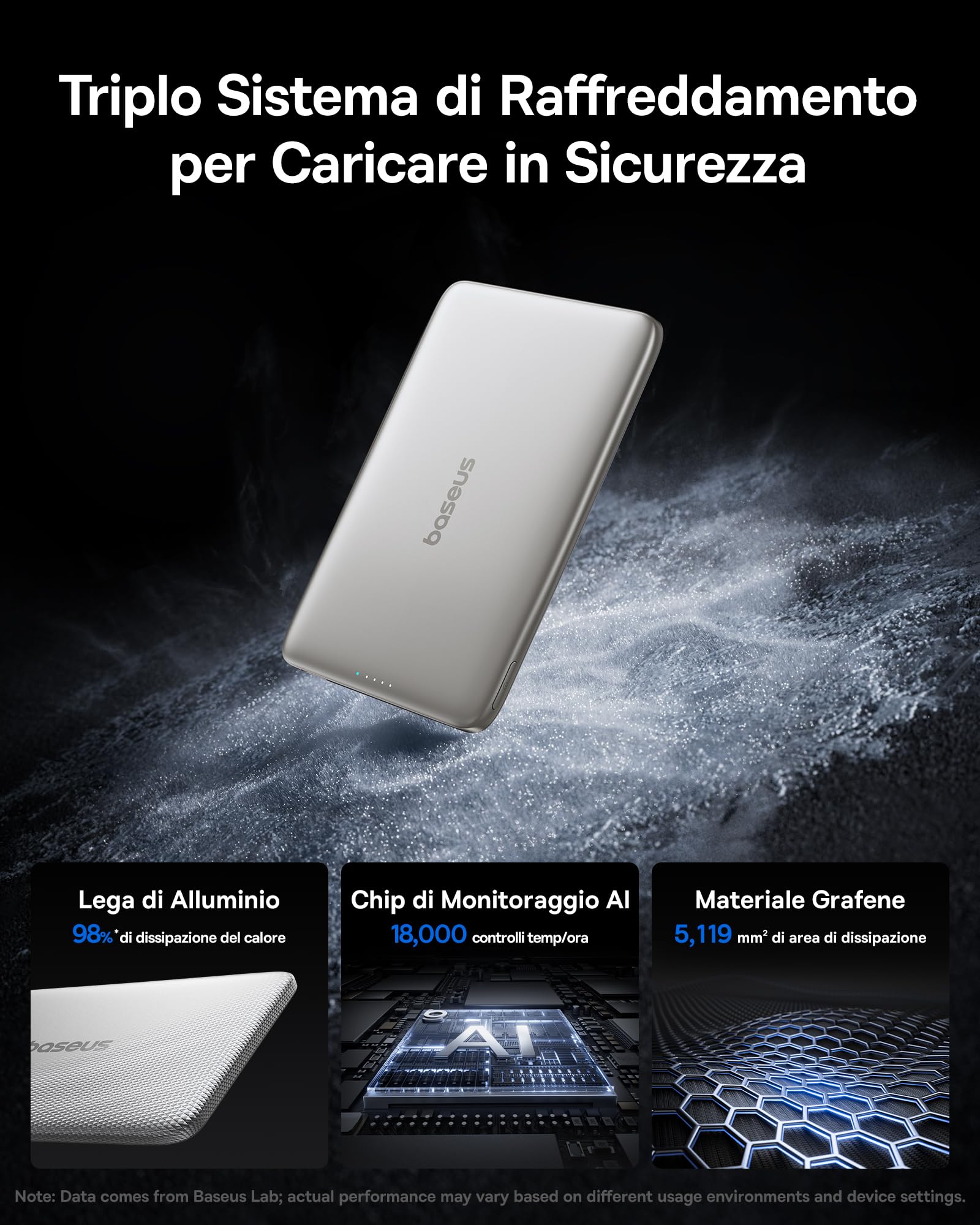 Baseus Picogo AM41 Power Bank, Ultra Slim 5000mAh Magsafe Powerbank, Ricarica Rapida PD 20W, Portatile, Magnetico Batteria Esterna Wireless con cavo USB C per iPhone 17/16/15/14/13/12, Titanio