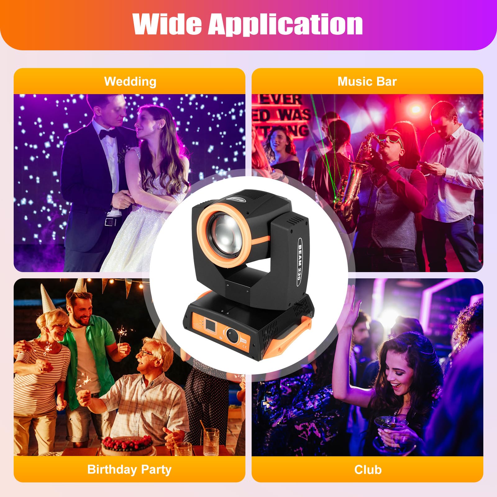 Faisceau lumineux mobile 230 W 17 Gobos RGBW 14 couleurs LED DJ avec écran TFT haute définition pour salles de banquet, discothèques, Noël, fêtes d'anniversaire