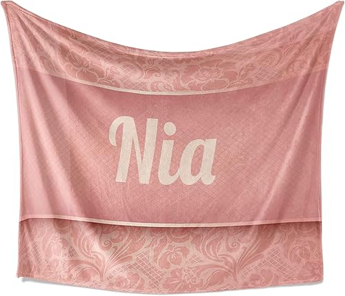 Nia Blanket - Manta personalizada de vellón de felpa rosa con nombre, manta cálida suave y acogedora personalizada, idea de regalo de cumpleaños y