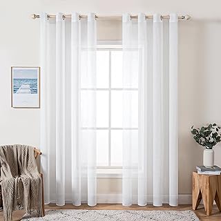 MIULEE Cortinas de Lino Cruzada Visillo Color Puro Translucido de Dormitorio Moderno Decoracion Transparente para Ventana Sala Cuarto Dormitorio Comedor Cocina Salón 2 Hojas 140x225cm Blanco