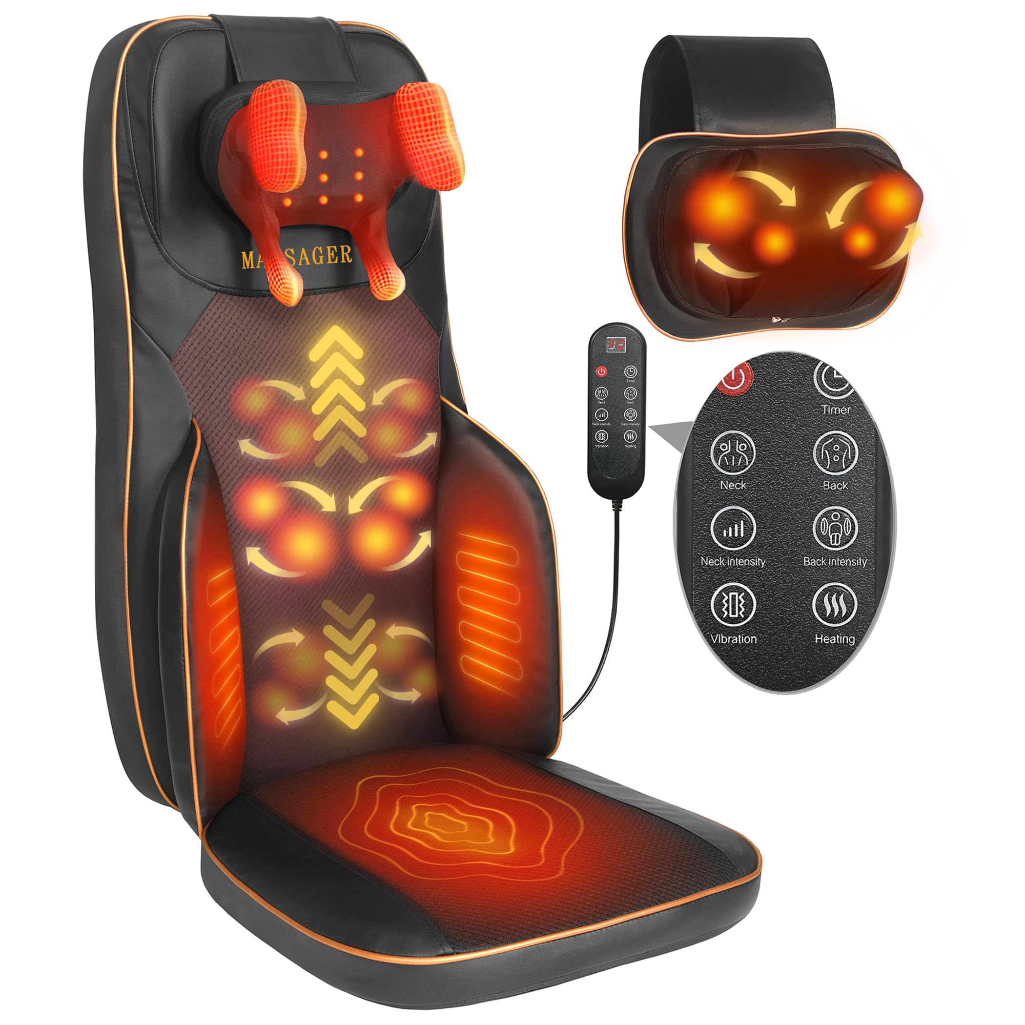 Photo 1 of **KHAKI***MAIBOLE Shiatsu Neck Back Massager Chair Pad w/Heat - Back Massager for Pain Relief Deep Tissue, Full-Back Kneading, Rolling - Adjustable Neck Height & Intensity