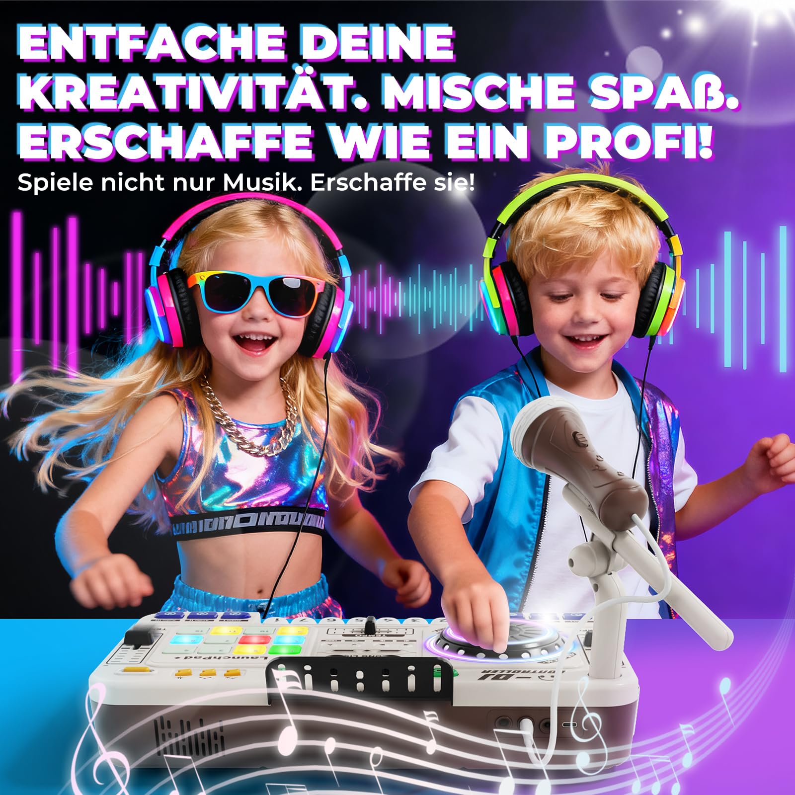 DJ Pult DJ Mischpult für Kinder 3-10 Jahre DJ Mixer DJ Controller | mit Mikrofon, 100+ Soundeffekten, mit Licht Akku Ideales Geschenk Spielzeug für DJ-Mixer Jungen Mädchen 4 5 6 7 8 9 Jahre