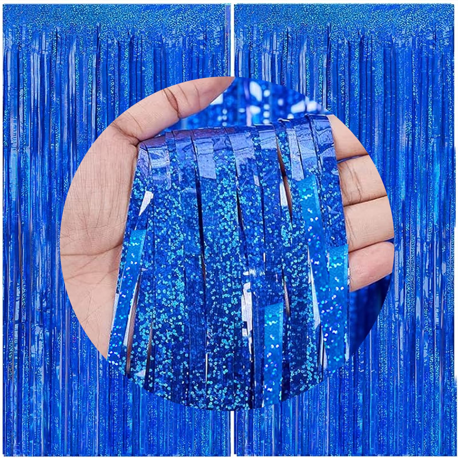 2 Packs 3.2ft x 6.6ft Royal Blue Metallic Tinsel Foil Fringe Curtains Photo Booth Props for Birthday Wedding Engagement Bridal Shower Baby Shower Bachelorette Holiday Celebration Party Decorations