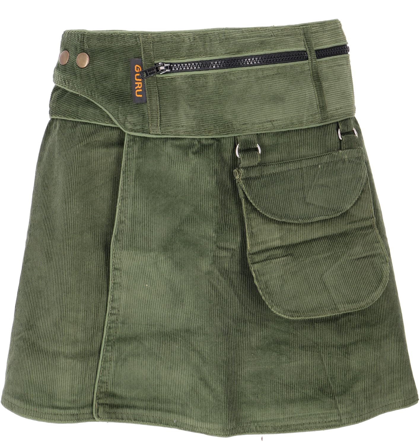 GURU SHOP Wickelrock, Cord Minirock, Slim Fit, Baumwolle, dunkelblau | Minirock mit Reißverschlusstaschen, verstellbar, langlebig, modisch