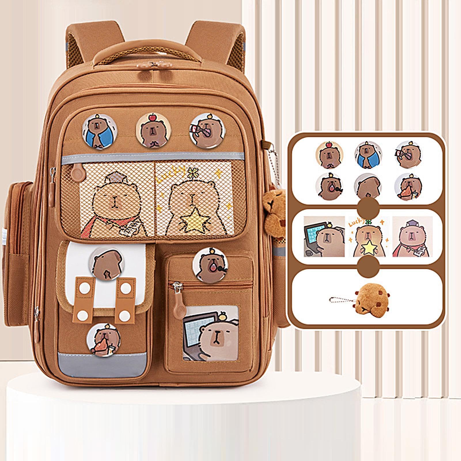 Zaino da Viaggio Libri Zaino Colorato, Ampia Capacità, Carte Distintivi | Design Animali Divertenti Include Distintivi, Ciondoli per Bambini, Ragazzi, Libri, Cancelleria, Scuola, Viaggio
