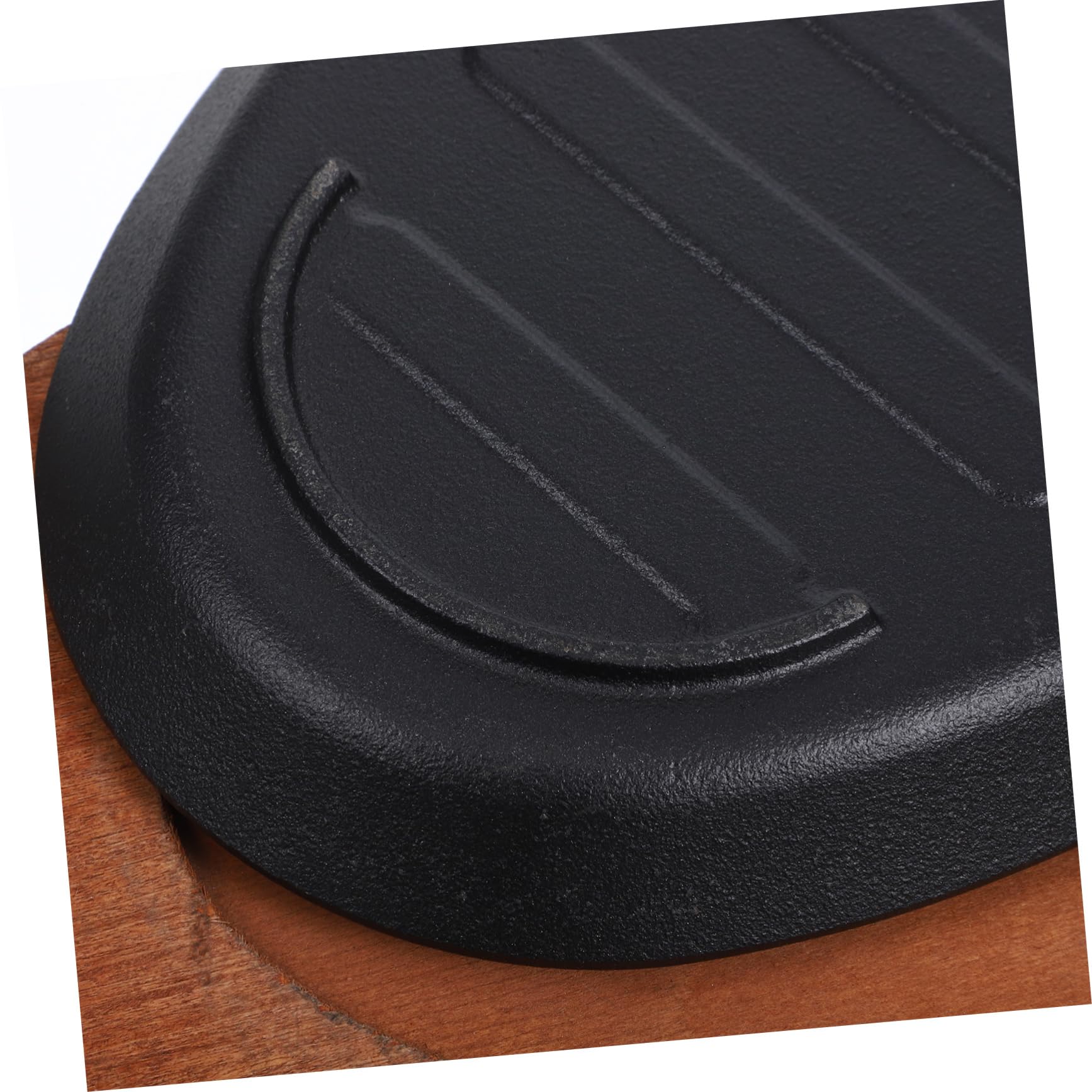 Mikikit Padella Per Bistecca in Ferro 25 Cm Con Base in Legno Antiscivolo, Piastra Per Grigliare e Piatto Di Portata Caldo Per Cucina e Barbecue Professionale