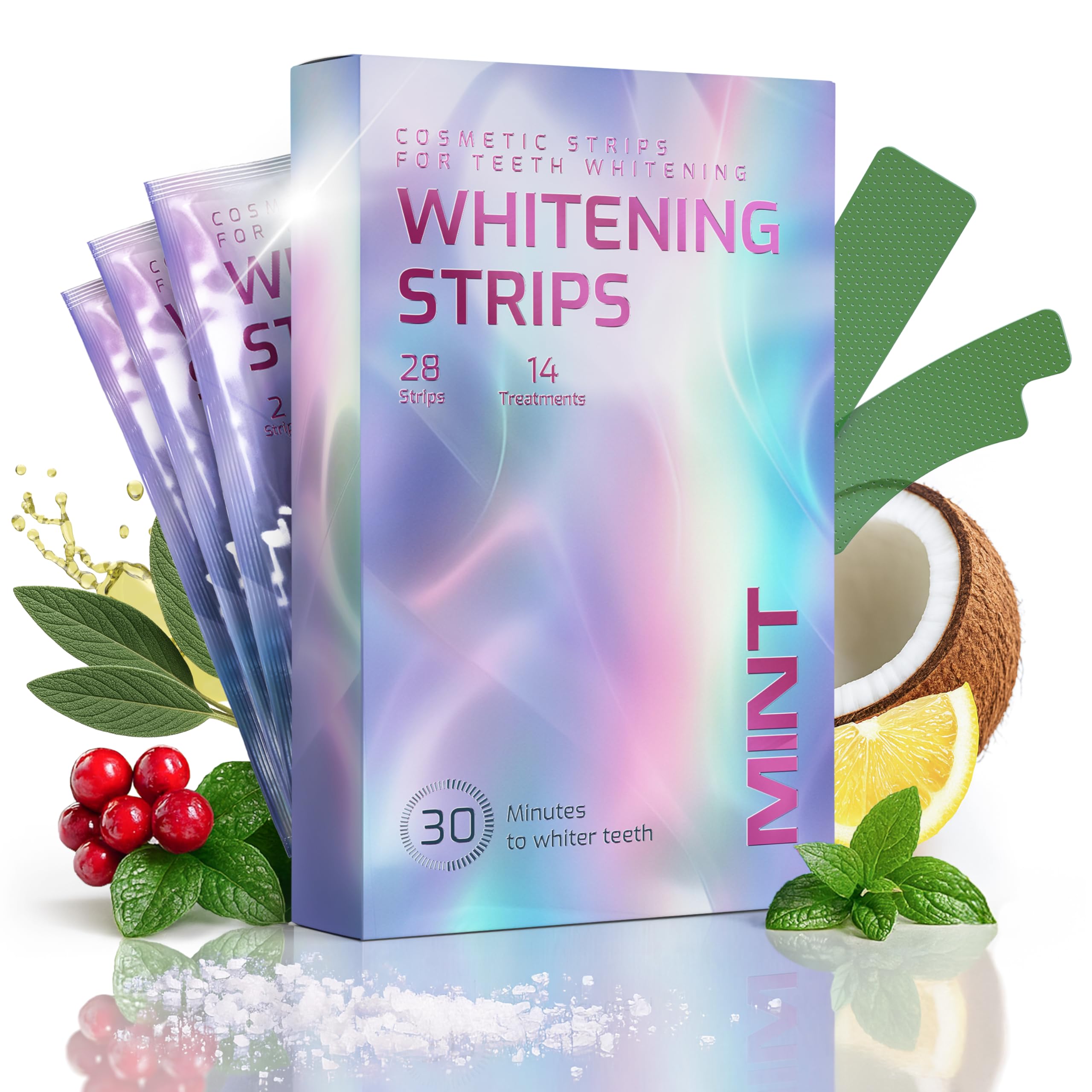Gentle Teeth Whitening Strips - 28 Stripes Bleaching Teeth Free of Peroxide for a Radiant Smile - Gentle