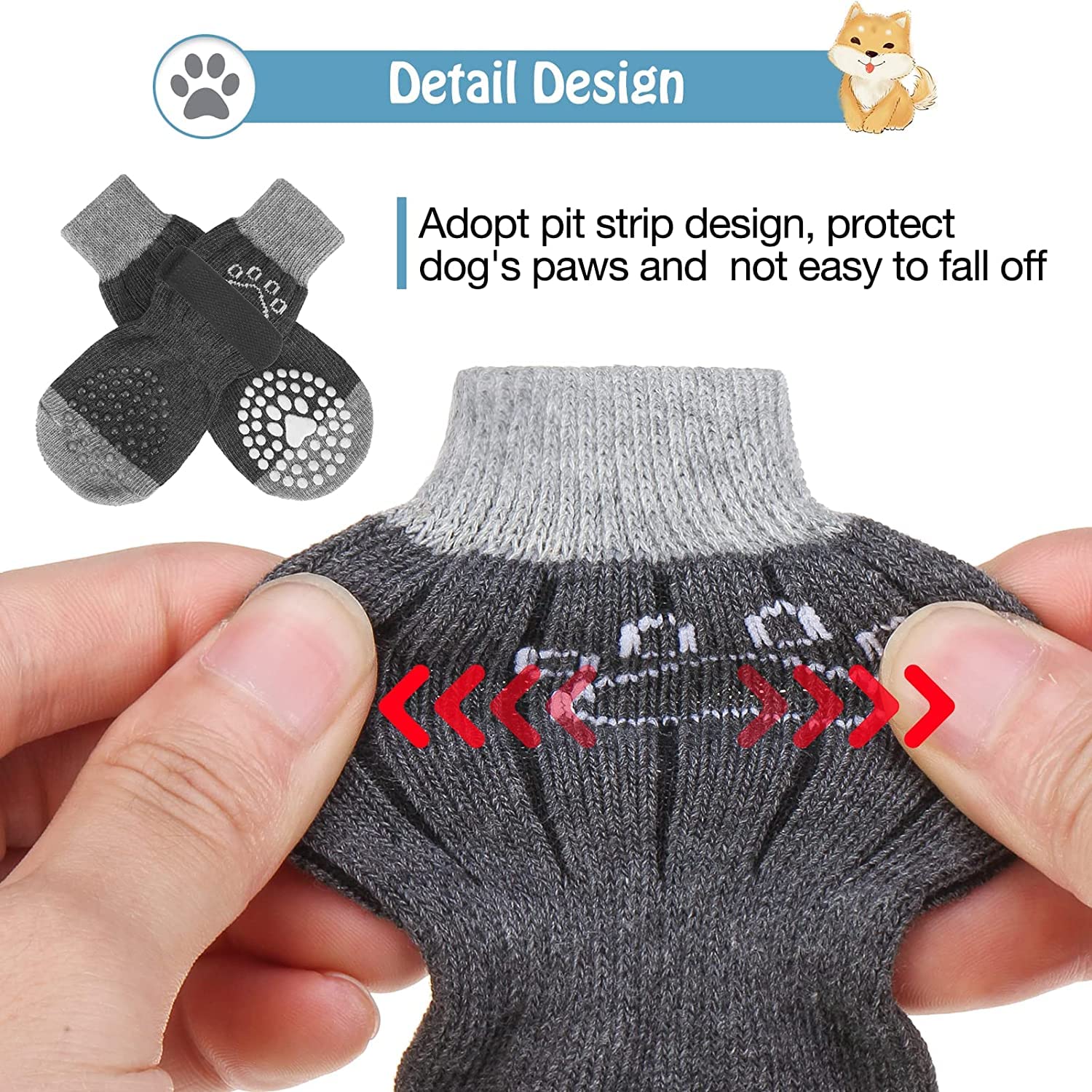 SCENEREAL Doppelseitige Anti-Rutsch-Hundesocken, Hundeschuhe für heiße/kalte Gehwege, 3 Paar rutschfeste Pfotenschutz für den Innenbereich für kleine, mittelgroße und große alte Hunde, verhindern