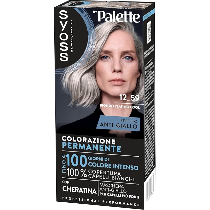 Syoss by Palette Colorazione Permanente 12-59 Biondo Platino Cool, Colorazione capelli permanente con Cheratina, per 100% copertura dei capelli bianchi e fino a 100 giorni di colore intenso