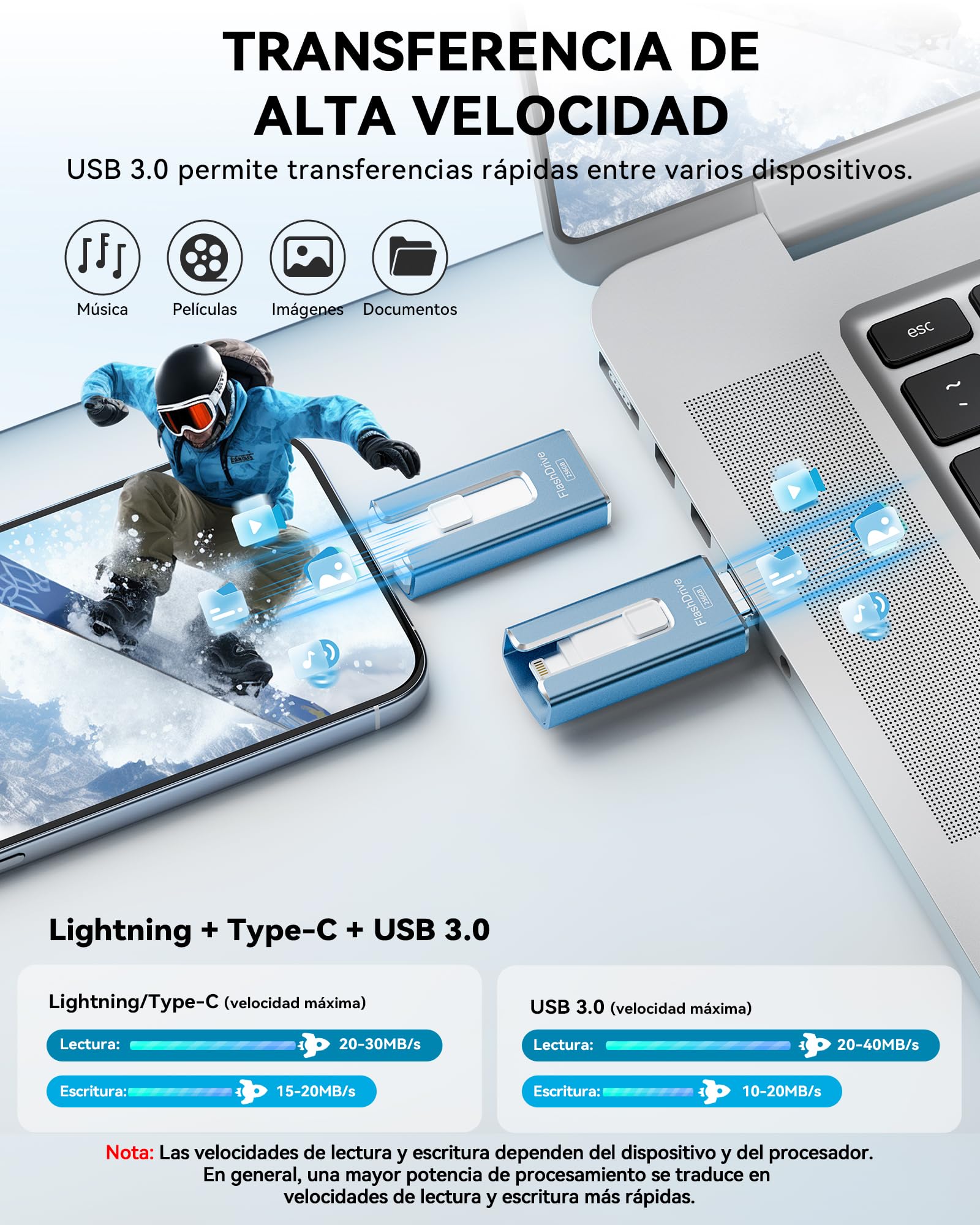 MFi Certified iPhone Pendrive 256GB - Esterno USB 4 in 1 per Multimedie - Dettaglio