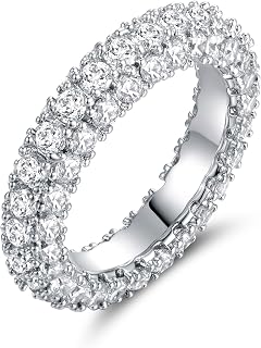 Barzel Women's 3 Row Cubic Zirconia Eternity Ring Wedding Band - 18K White or Rose Gold Plated, Size 7 Sparkling Eternity Band