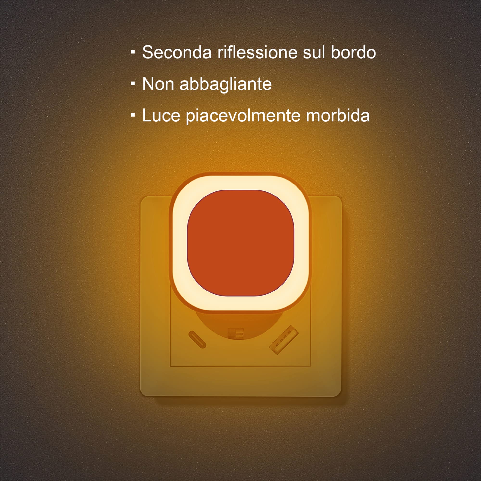 YUNLEX Presa di Luce Notturna con Sensore Crepuscolare, 3 livelli di luminosità regolabile per Camera dei Bambini, Bagno, Corridoio, Cucina, Scale, Ambra