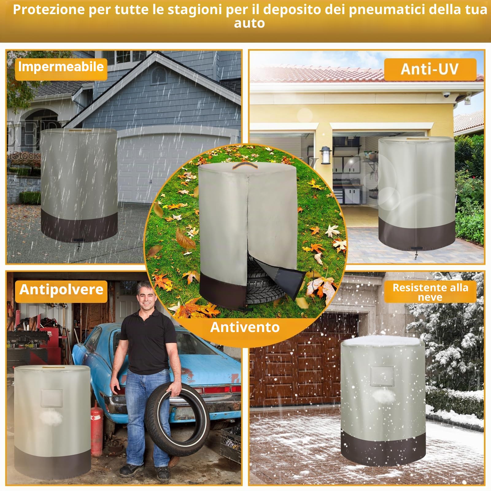 Copertura per pneumatici, resistente 420D, copertura per pneumatici da auto, coperture per ruote di scorta grandi per esterni, coperture universali per ruote di scorta con cerniera, presa d'aria e