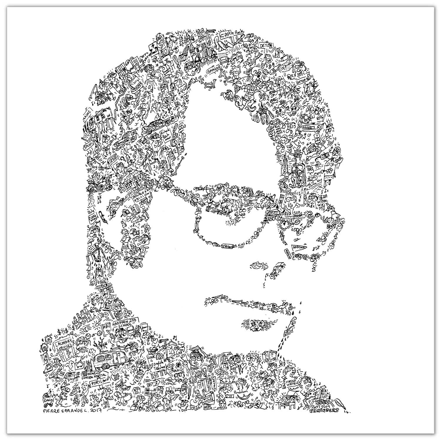 Stephen King - Affiche de l'ecrivain americain auteur de horreur fantastique fantasy science-fiction - biographie en portrait - Stencil et bande dessinée - dessin biographie - Street Art (50x50cm)