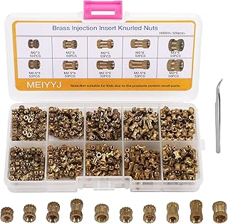 500Pcs M2 M2.5 M3 Metric Female Thread Knurled Brass Threaded Insert Embedded Nuts Assortment Kit,Double Pass Knurl Nuts Copper Embedded Fastener for Furniture Electrical and More Projects