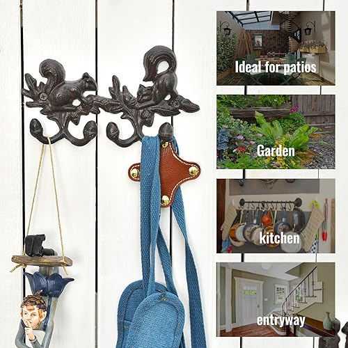 Miniatura 5 de Sungmor Linda ardilla de hierro fundido con 4 ganchos, toalla, llaves, sombreros, bolsas, perchero para colgar ropa, organizador de almacenamiento