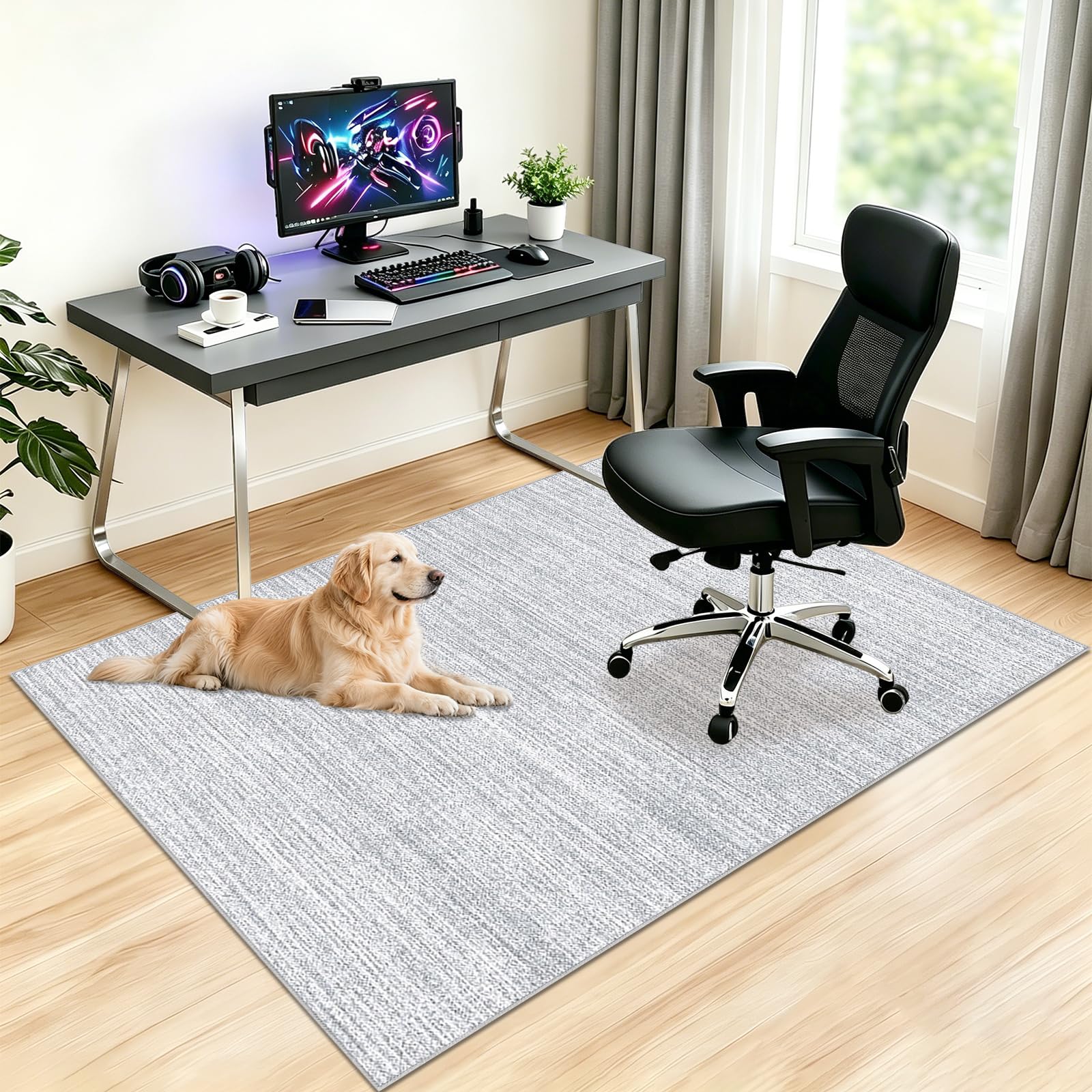 Tappetino per Sedia da Ufficio per Pavimenti Duri, Antigraffio, per Sedie da Scrivania, per Pavimenti in Laminato, Tappeto Sotto Scrivania, Antiscivolo per Tappeti, Tappetino Gaming Grigio 150 x 170cm