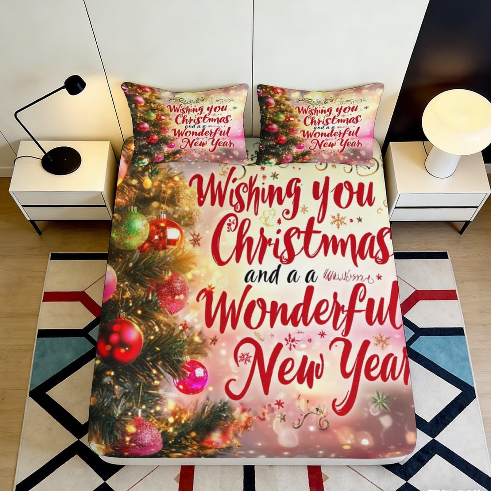 Jqzkxnhpbr Style-7 3D Printed Christmas Tree Fitted Sheet Microfiber Soft Festive Ornaments Bed Cover For Bedroom Guest Room 90X200x25cm