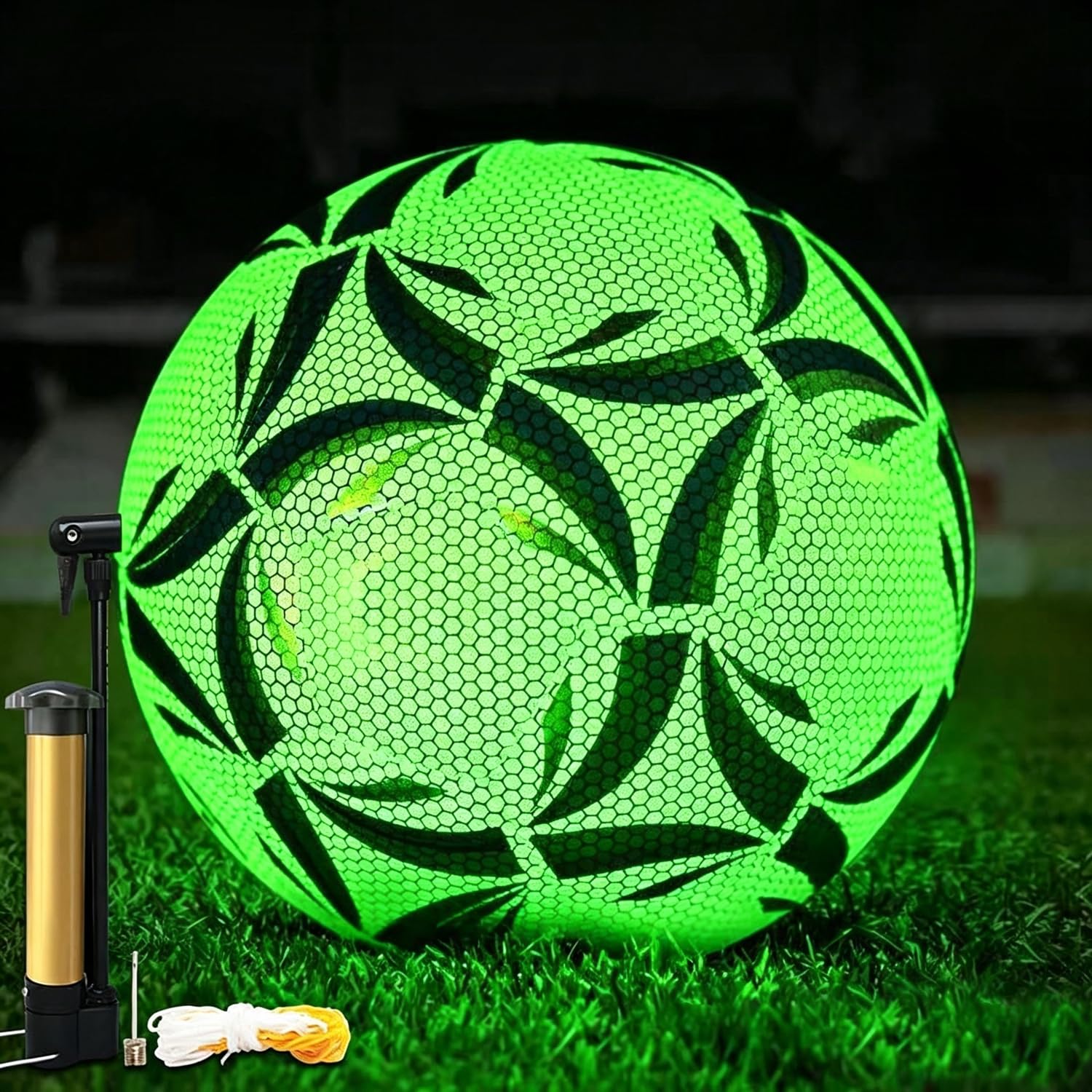 Misura ufficiale 5 Calcio Luminoso Calcio Calcio Luci al Buio per Giochi notturni Allenamento, Calcio Luminoso Bambini Adulti, Pallone da Calcio in Pelle con Pompa