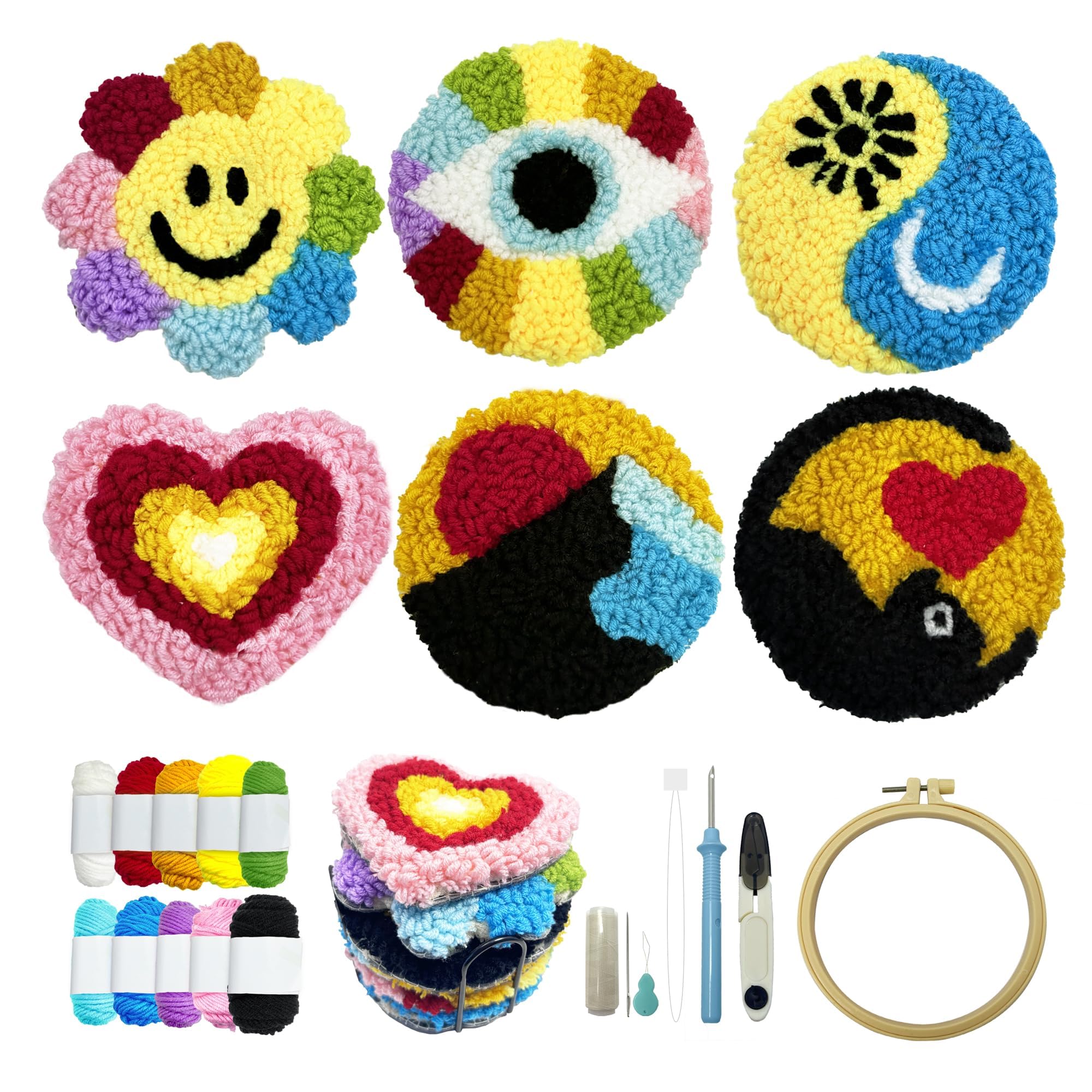 Kit De Démarrage D'aiguilles De Poinçonnage Pour Débutants, Enfants Et Adultes, Tapis Crocheté, Broderie, Cadre En Tissu 12x10 Pouces, Bricolage, Cadeau D'art Et D'artisanat - France