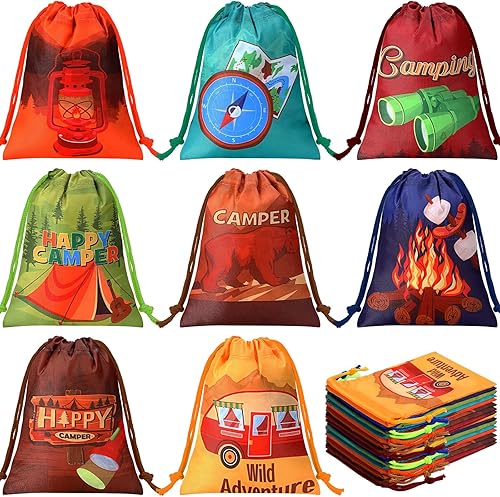 Cunno 24 bolsas de regalo para cumpleaños, senderismo, aventuras, para campamento, aventura, con cordón, para cumpleaños, senderismo, suministros de