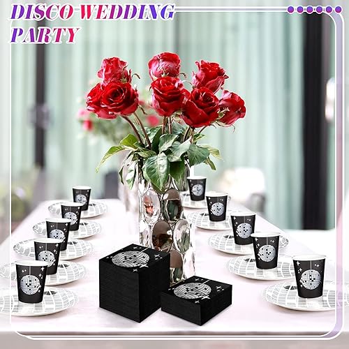 Miniatura 7 de Los suministros de fiesta de discoteca de los años 70 incluyen 50 platos de papel de bola de discoteca plateada, 50 tazas de papel de discoteca, 50