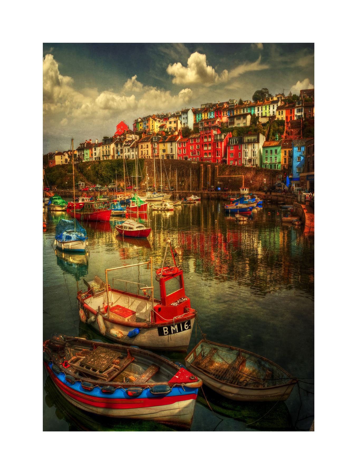 Wee Blue Coo Photo Cityscape Brixham Devon England Boats Harbour Wall Art Print