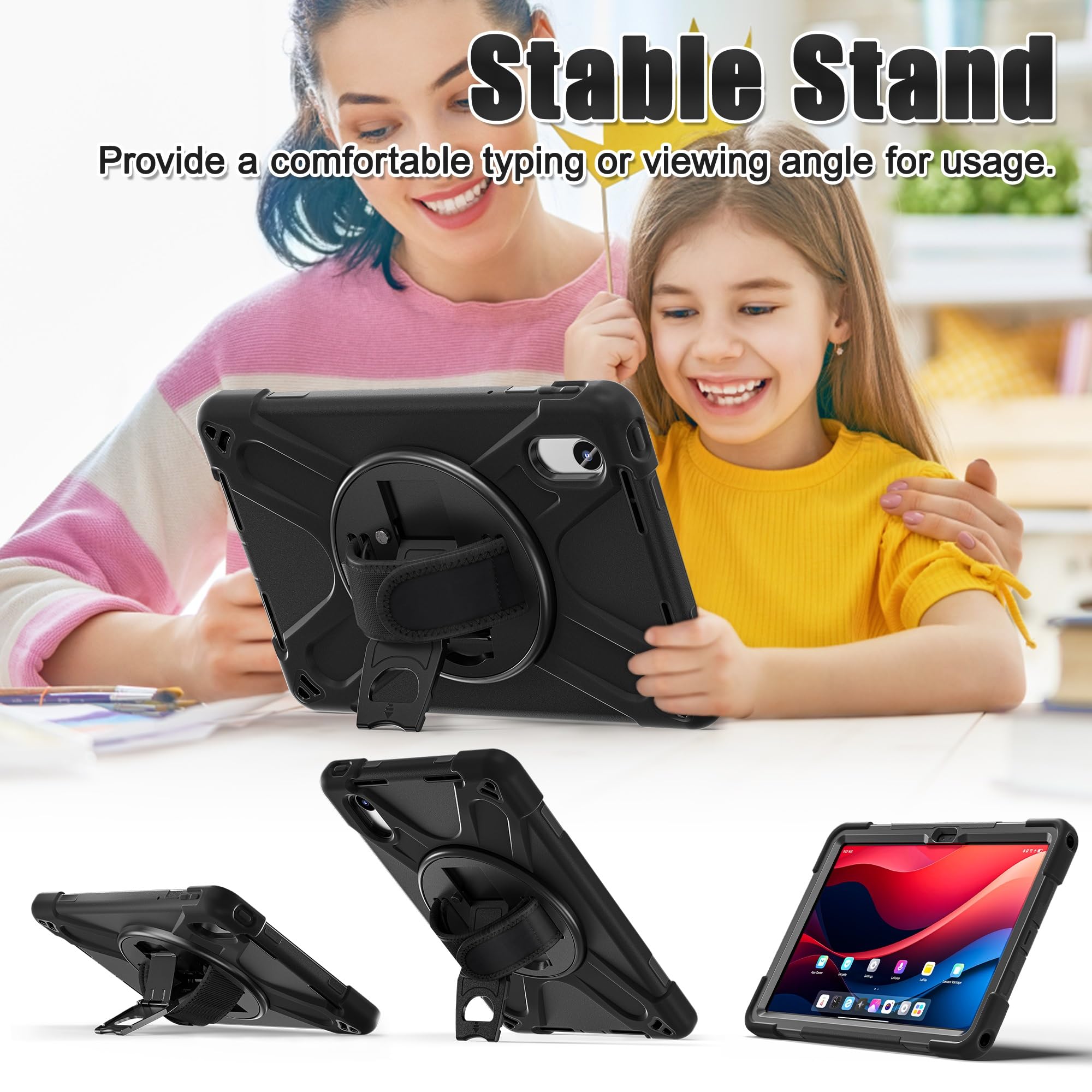 Custodia protettiva per Lenovo Tab M11 2024 TB-336FU/TB-335FU/TB-330FU/331FC/K11, resistente, robusta, antiurto, con tracolla, custodia protettiva per bambini in silicone (nero)