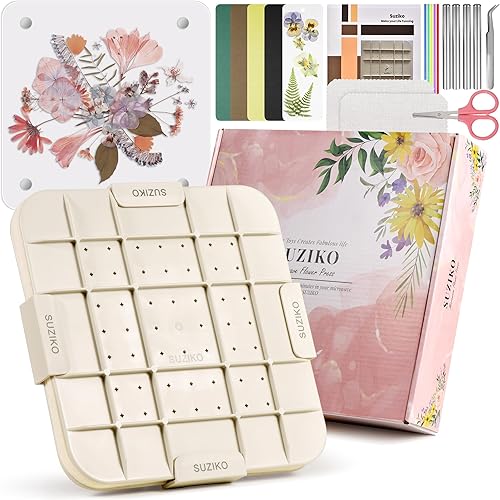 Suziko Prensa de flores actualizada de 9 pulgadas (9.1 in) prensa de flores para microondas grande con marco de fotos para prensar rápidamente,