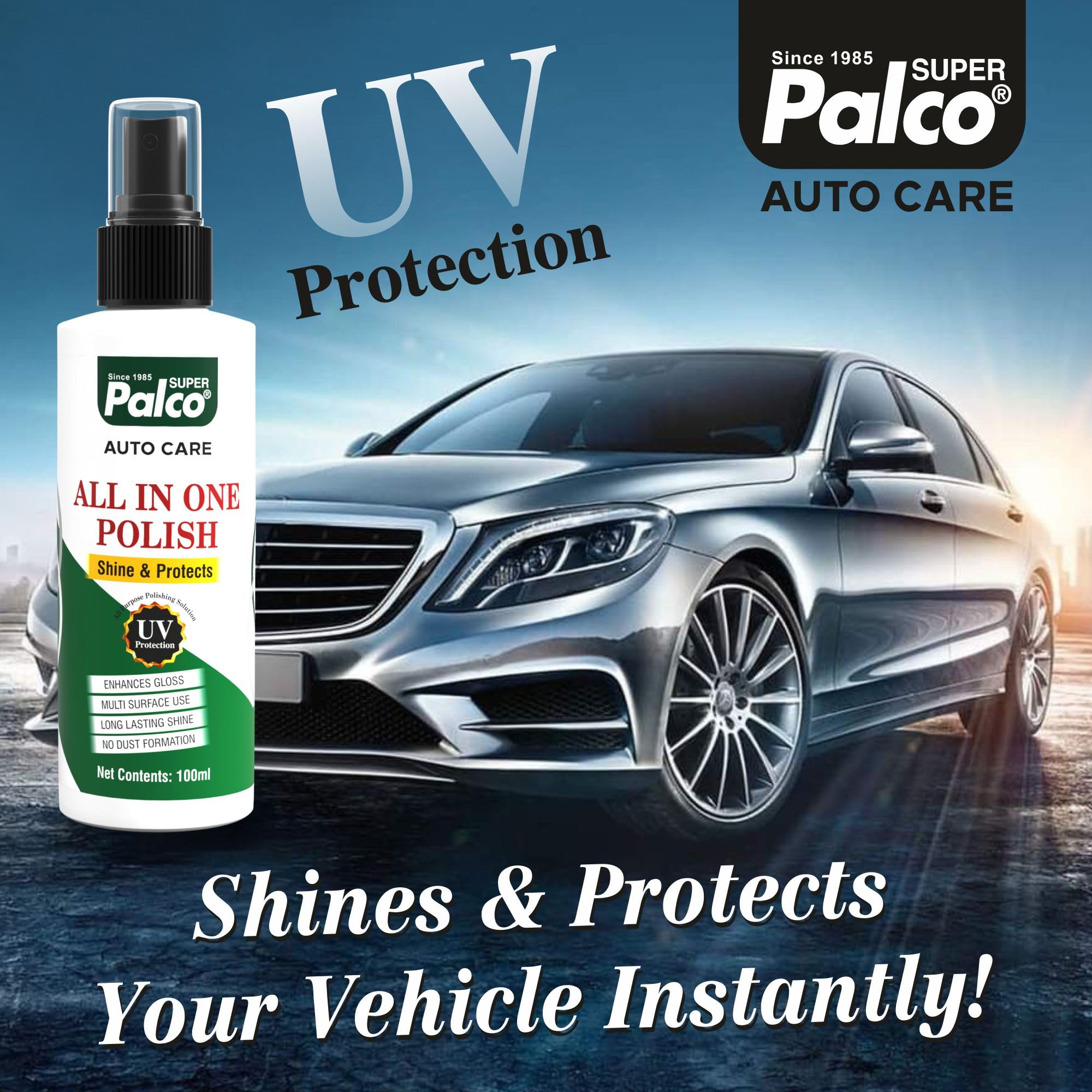 PALCO All In One Polish 100ml (Pack of 1) Ultimate Shining UV Protection Car Polish Spray Household Surface Long Lasting Glossy Finish Bike Polish for Shining Dust Free & Multi Surface Use 4