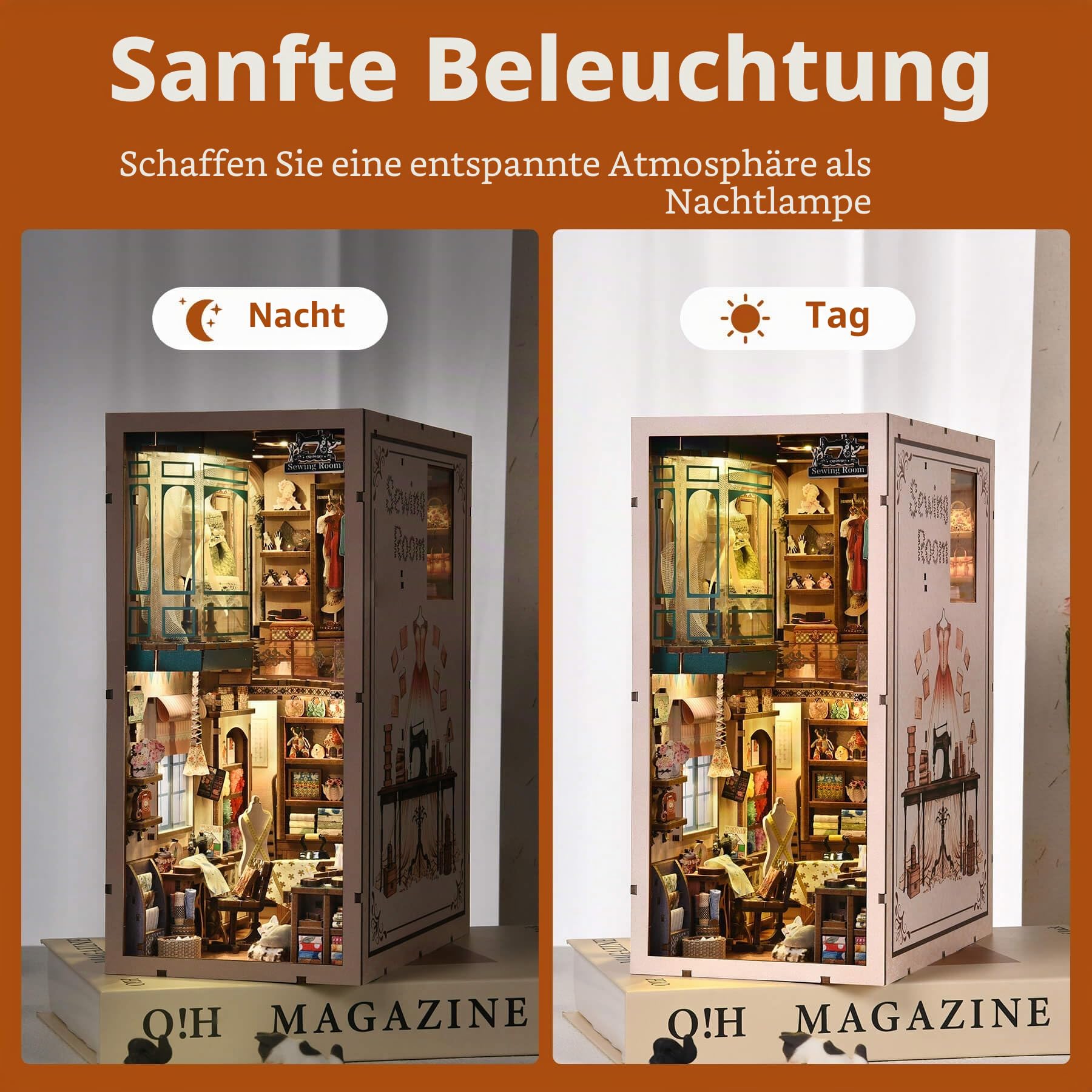 fifijoy Book Nook Kit - Nähzimmer DIY Miniaturhaus Puppenhaus Kit für Erwachsene und Jugendliche, Booknook Tiny House Bücherregal Dekor 3D Holzpuzzle, Geschenke für Familie und Freunde