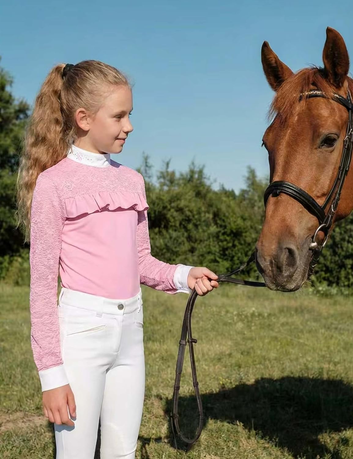 Girls Riding Shirt, Equestrian Shirt for Girls Breathable Quick Dry Kids Horse Riding Shirt for Training