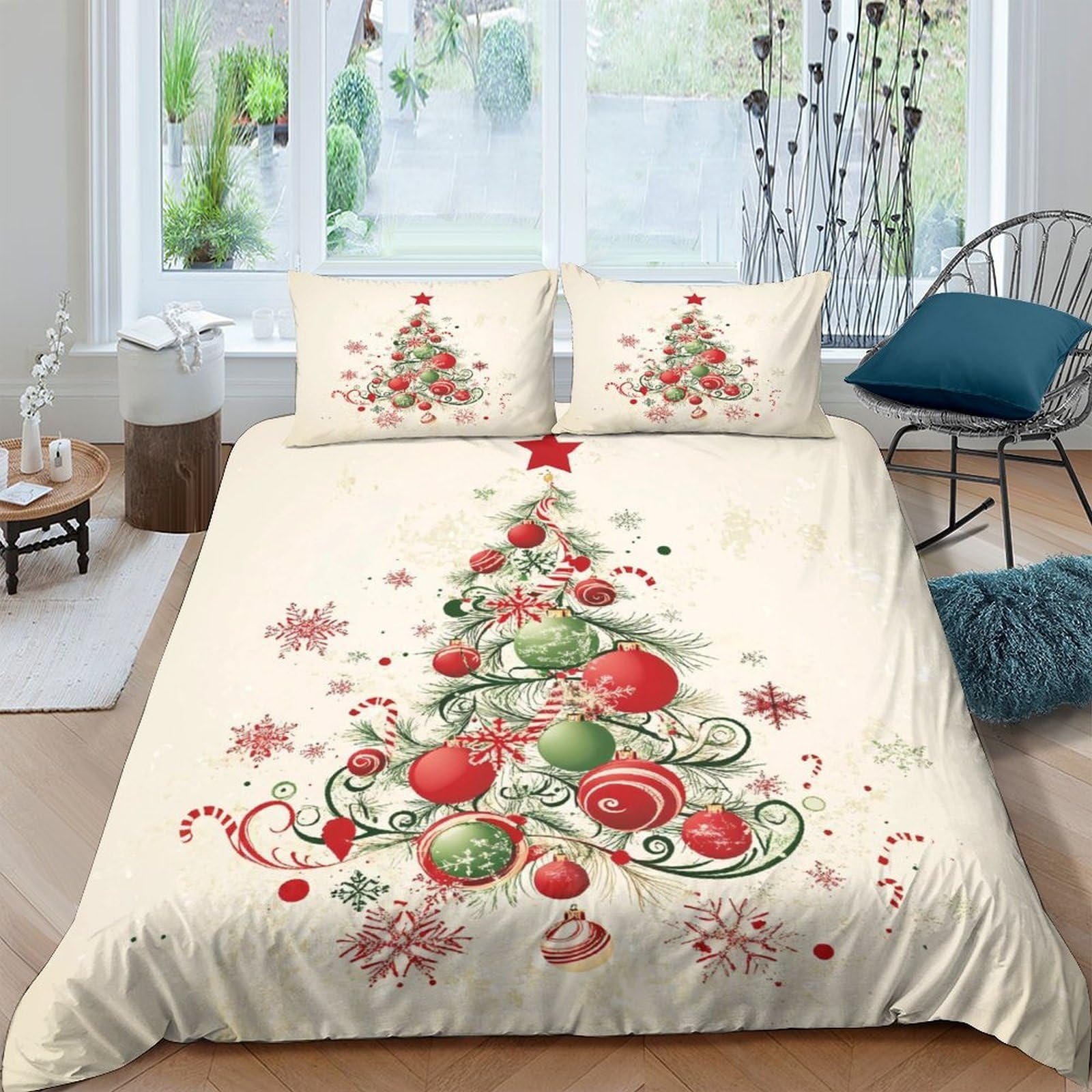 Ctjqhvkz Style-3 3D Printed Christmas Tree Fitted Sheet Microfiber Red Green Ornament Bed Cover For Bedroom Guest Room Decor Single（135X200cm）