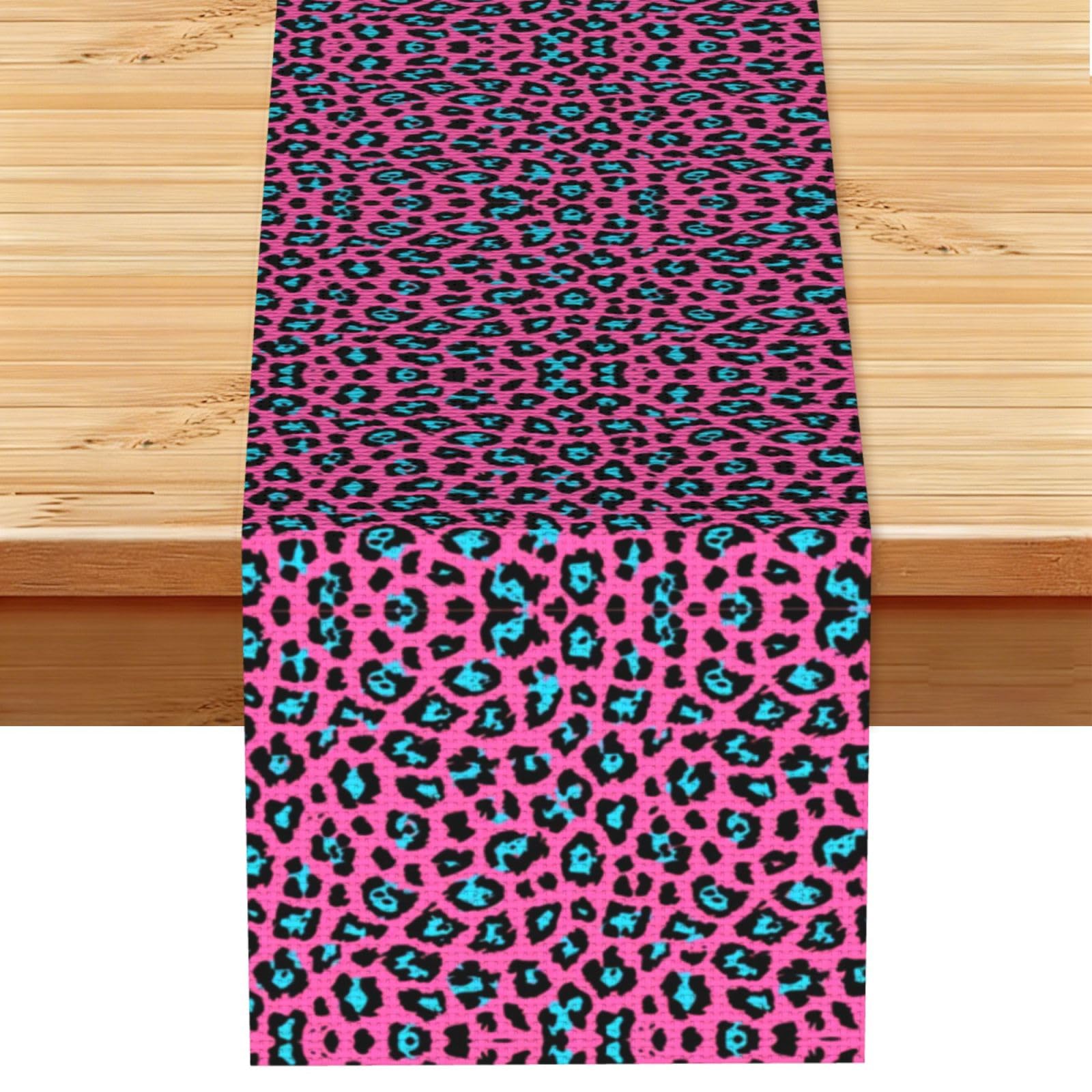 Cute Turquoise Leopard Linen Feel Table Runner Wedding Party Home Decoration
