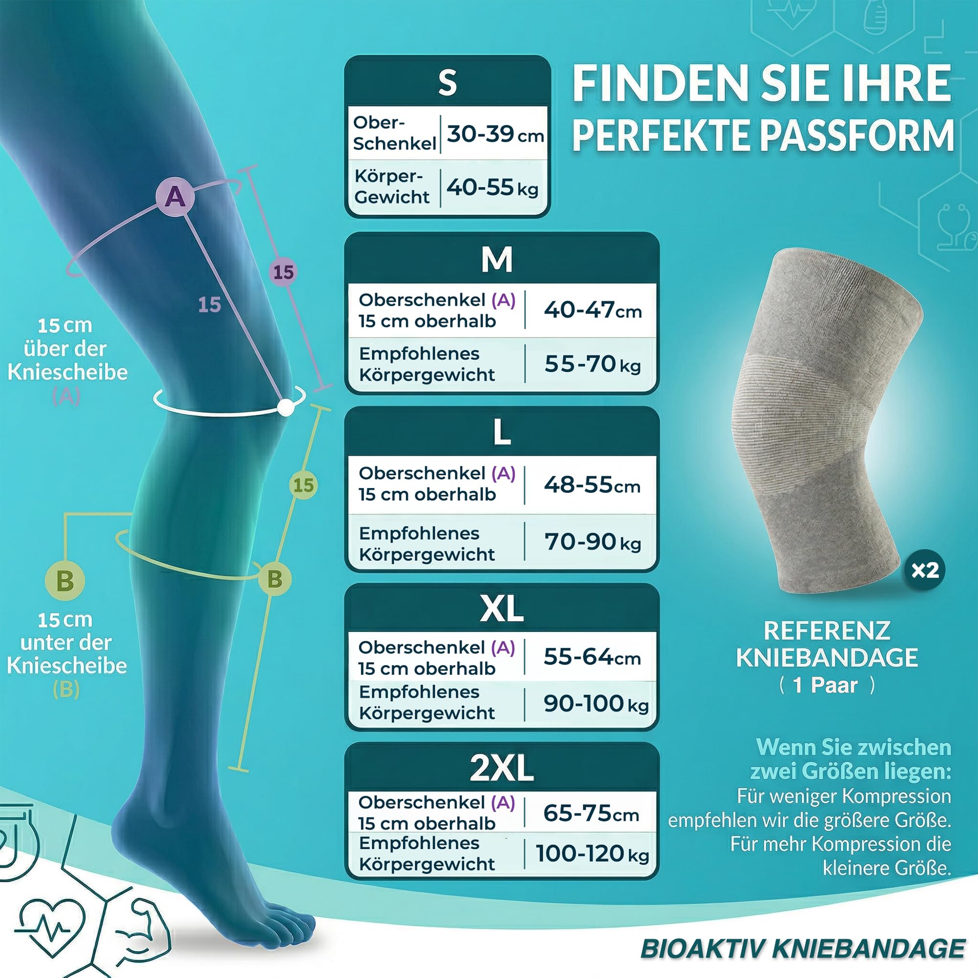 Bioaktiv Bambus Kniebandage 1 Paar, Atmungsaktiv & Elastisch mit Kompression, Kniebandagen Damen & Herren für Sport, orthotal Fitness, Laufen, Joggen, Gym & Alltag, Kniestütze rutschfest (XXL) - 2