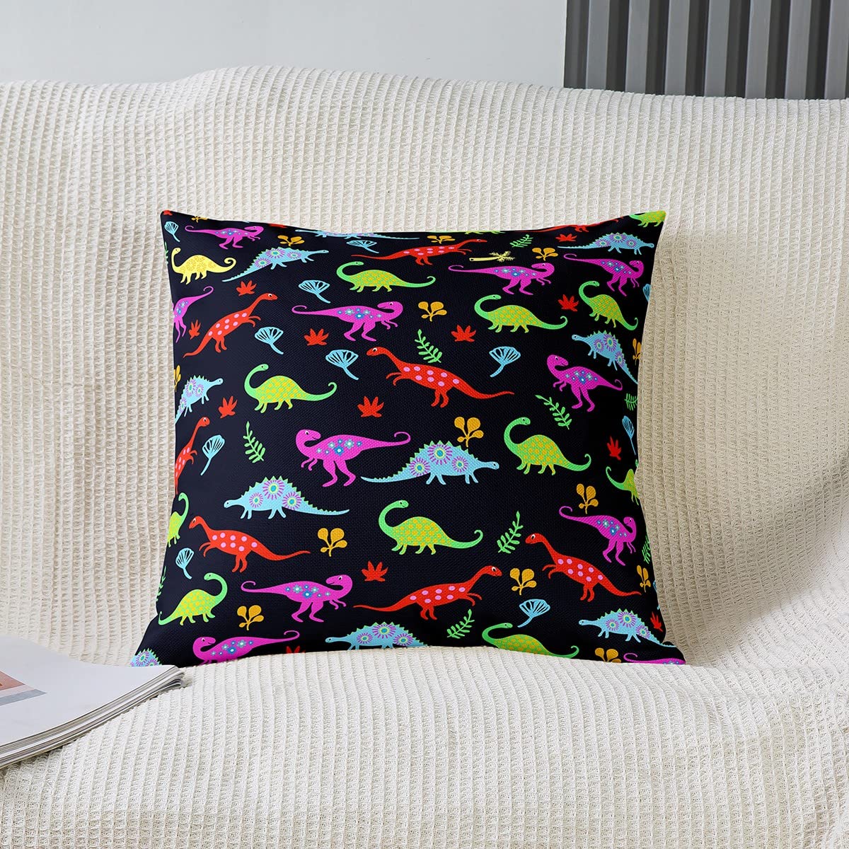 Set di 2 federe decorative con dinosauro, 55 x 56 cm, simpatiche