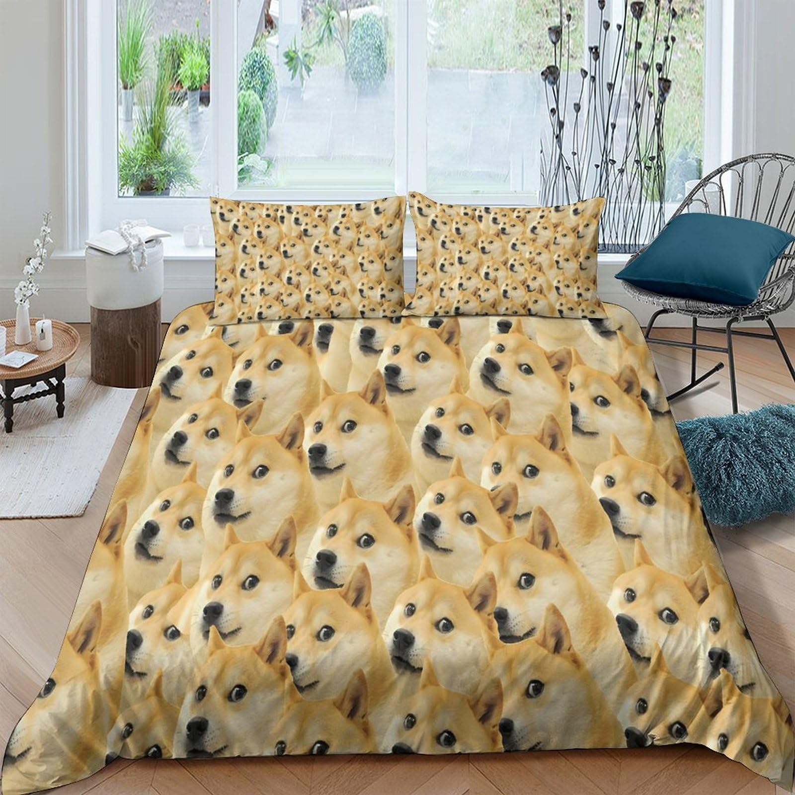 GPLZQXKJNH 3D Printed Golden Retriever Dog Duvet Cover Microfiber Soft Breathable Puppy Bedding Set with 2 Pillowcases for Bedroom Decor, Single（135x200cm）
