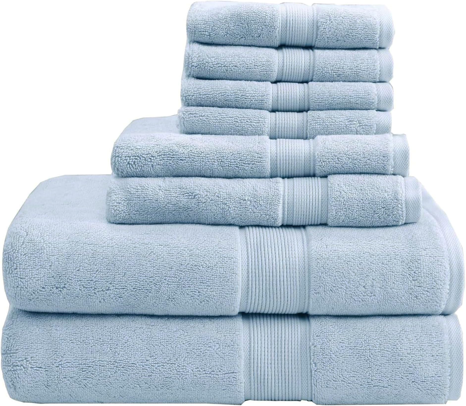 800GSM Bathroom Towel Set of 8 100% Cotton Bath Towel Set for Bathroom Luxurious Highly Absorbent 2 Bath Towels 2 Hand Towels 4 Washcloths Quick Dry Spa Quality Light Blue