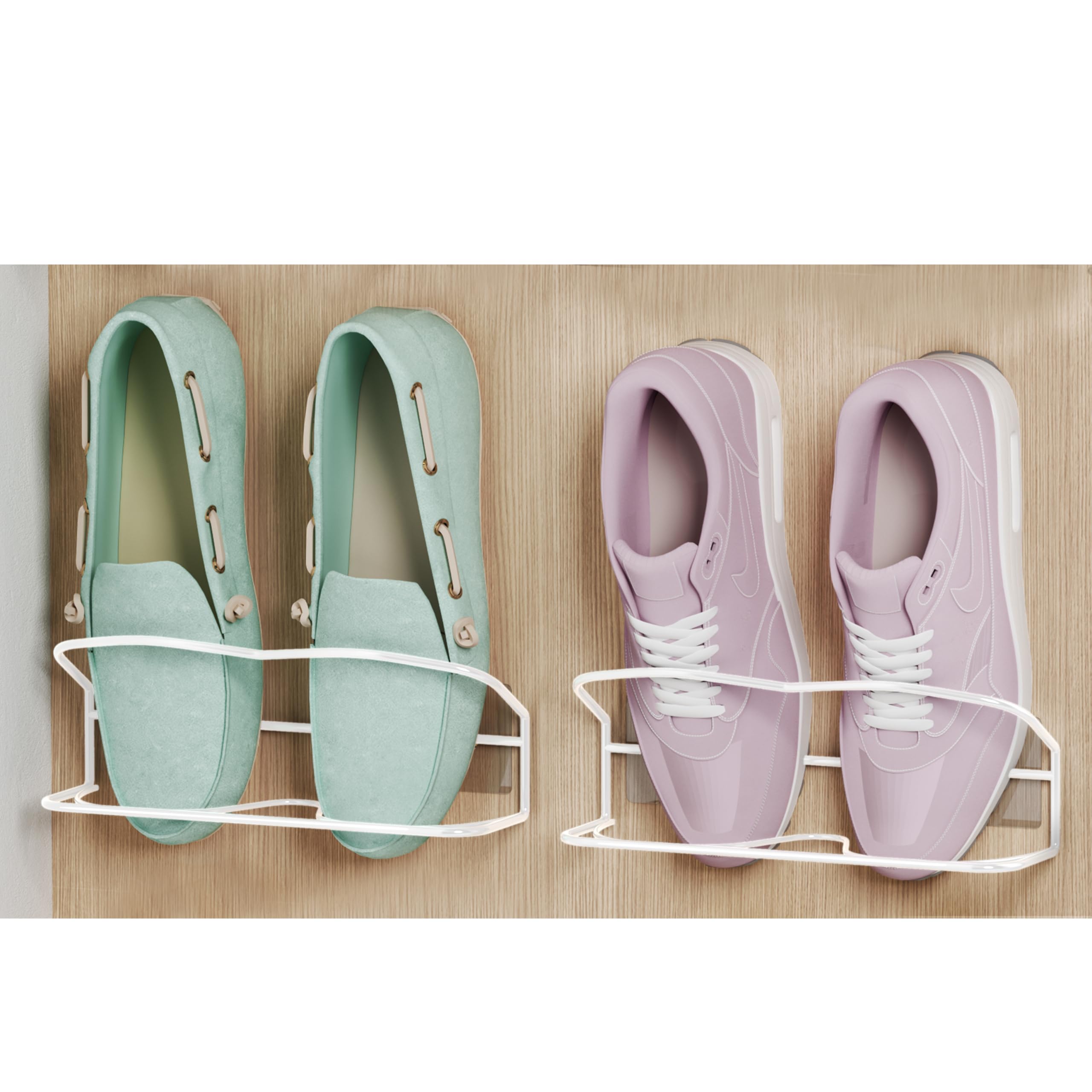 PrimZooty Wall Mounted Shoe Rack 2PCS, with Sticky Hanging Strips, Metal Wall Shoe Storage, Hanging Shoe Organizer for Door/RV/Wall