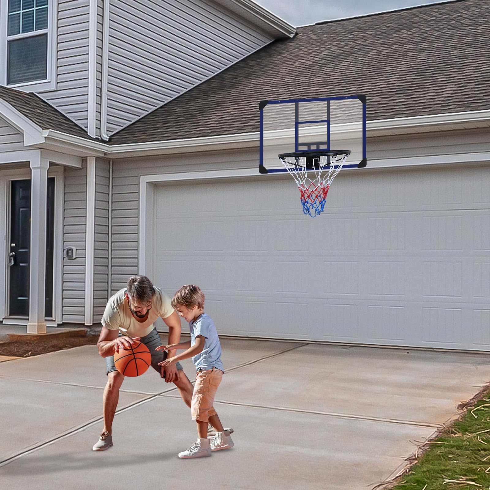 Basketballkorb zur Wandmontage 89 x 60 cm bruchsichere Rückseite faltbarer Reifen Allwetternetz